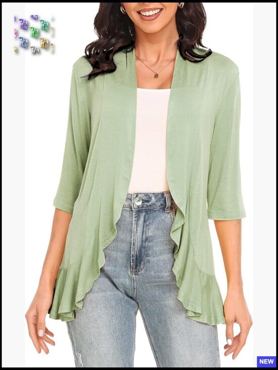 Sweaters - 3/4 Sleeve Cardigan Shawl Collar Open Front Lightweight Elegant Soft
